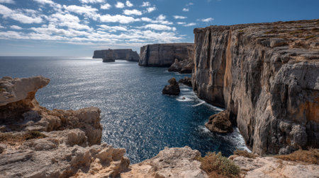 Experience the breathtaking beauty of coastal cliffs meeting azure waters in this stunning Mediterranean landscape, offering a serene escape for nature lovers.の素材