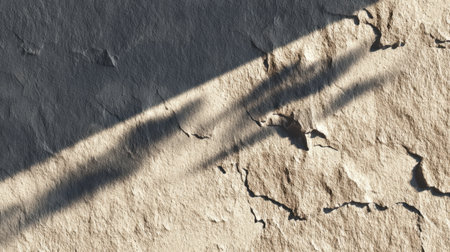This image features a textured wall displaying natural cracks, with soft shadows creating an artistic contrast, perfect for architecture and design themes.の素材