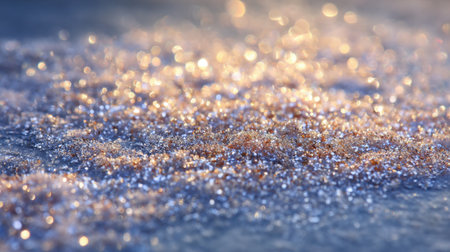 This stunning close-up showcases sparkling glitter on a soft surface, with a dreamy bokeh effect created by warm pastel tones, ideal for artistic endeavors and design.の素材