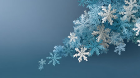 This serene image features delicate blue snowflakes gracefully arranged on a soft background, capturing the essence of winter's beauty and tranquility.の素材