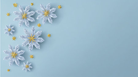 This artistic image features delicate snowflakes and vibrant stars against a serene blue backdrop, perfect for enhancing winter themes and holiday designs.の素材