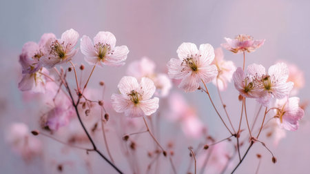 A captivating display of delicate pink blossoms against a soft background, ideal for floral designs or nature-themed projects that require elegance and serenity.の素材