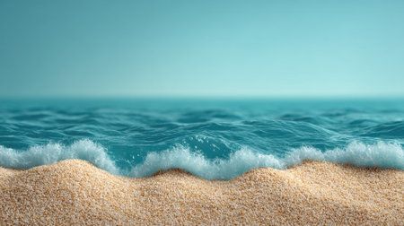 A serene beach view capturing gentle ocean waves rolling onto soft sand, ideal for evoking feelings of peace, vacation, and a seaside getaway in nature.の素材