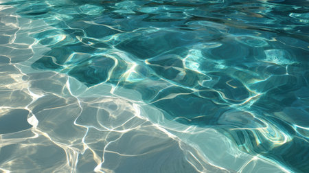 This striking image features clear turquoise water with soft ripples, beautifully reflecting sunlight, evoking a sense of calm and relaxation in a natural environment.の素材