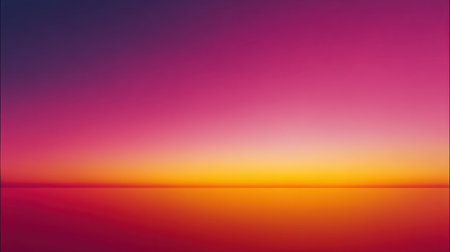 A breathtaking scene showcasing a vibrant sunset over a calm body of water. The gradient colors blend seamlessly, creating a peaceful and picturesque atmosphere.の素材