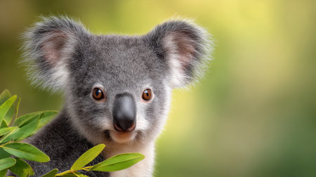 A charming portrait of a koala in a lush green environment, showcasing its distinctive features and playful expression, perfect for wildlife lovers and photographers.の素材