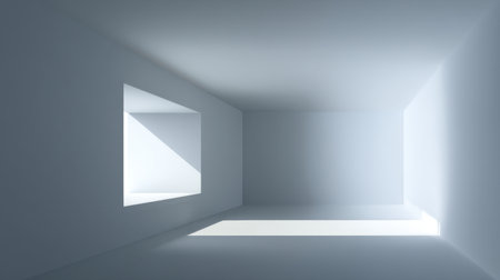 A serene and minimalist interior space showcasing soft light and shadows. The clean lines and simple design create a peaceful environment ideal for artistic visual exploration.の素材