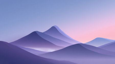 A mesmerizing mountain landscape captured at dusk, featuring soft pastel colors and minimalist design elements. Ideal for evoking peace and tranquility in nature.の素材