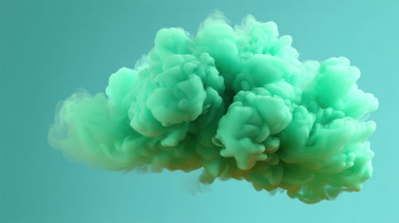 This striking image features a mint green smoke cloud set against a soft aqua background, perfect for enhancing artistic or creative projects with a surreal and elegant touch.の素材