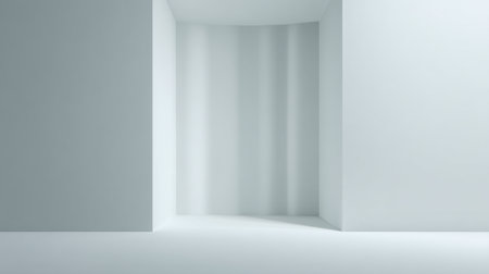 A serene minimalist space with soft lighting and smooth white walls, creating an ideal backdrop for artistic displays and contemporary interior design concepts.の素材