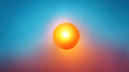 A stunning depiction of a bright orange sun radiating light over a smooth gradient sky of blue and pink hues, creating a serene and captivating natural scene.の素材