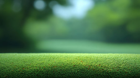 This image captures a lush green grass field set against a soft focus background, evoking a sense of tranquility and connection with nature in a serene outdoor space.の素材