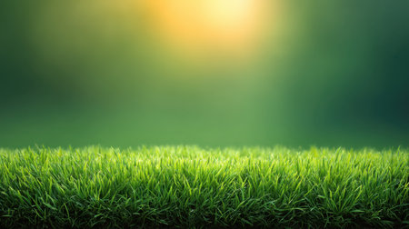 A serene landscape featuring lush green grass illuminated by soft morning light. The blurred background creates a tranquil atmosphere ideal for nature themes.の素材