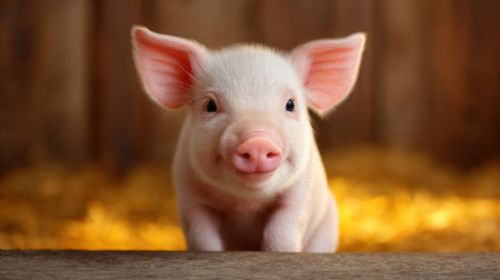 This charming piglet brings joy with its playful nature and delightful expression, perfectly capturing the essence of farm life in a cozy barn environment.の素材