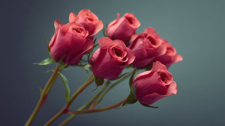 A stunning arrangement of fresh pink roses showcases their beautiful petals and rich colors in a soft gradient background, evoking romance and elegance for any occasion.の素材