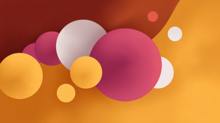 A vivid abstract background featuring colorful floating spheres in shades of pink, yellow, and white, perfect for modern design projects or creative concepts.の素材