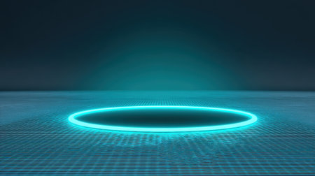 A stunning glowing circular portal on a dark background with a smooth digital surface, ideal for futuristic, sci-fi, and technology-themed projects.の素材