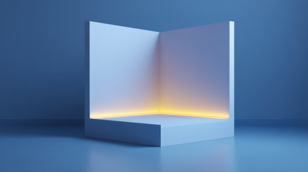 A serene studio space featuring a minimalistic corner with smooth surfaces and soft ambient lighting, creating a unique atmosphere ideal for artistic projects.の素材