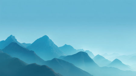 Discover a stunning view of blue mountains shrouded in soft mist, capturing the essence of tranquility and serenity in natureの素材