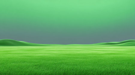This captivating image features a vast expanse of lush green grass rolling gently beneath a cloudy sky. Perfect for evoking feelings of serenity and nature in visual projects.の素材