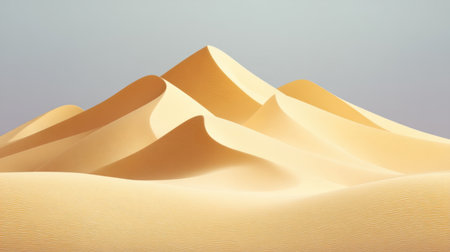 This image captures golden sand dunes in a tranquil desert setting, showcasing smooth curves and gentle slopes under soft light, perfect for nature and travel themes.の素材