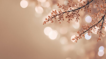 A delicate arrangement of autumn foliage with warm bokeh lights in the background, perfect for capturing seasonal beauty in decor or artistic projects.の素材