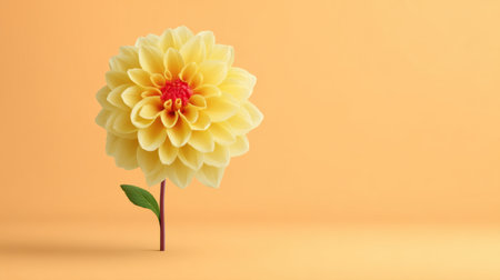 A stunning yellow flower with a rich red center stands elegantly against a soft orange background, embodying beauty and simplicity in nature, ideal for various creative themes.の素材