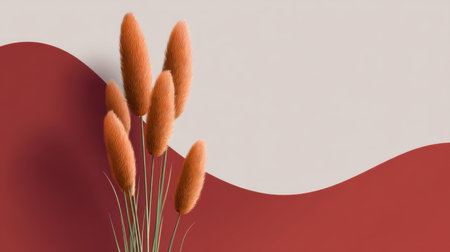 This image showcases an artistic arrangement of soft orange floral elements against a minimalist background with warm earthy tones, creating an elegant and serene ambiance.の素材