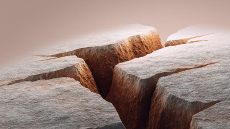 Close-up view of a cracked stone surface showcasing intricate textures and geological features. The combination of beige and brown tones creates an earthy aesthetic.の素材