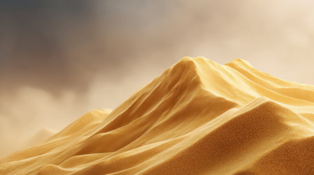 This stunning image captures golden sand dunes under a dramatic sky, showcasing the intricate textures and patterns of a serene desert landscape. Perfect for travel or nature themes.の素材