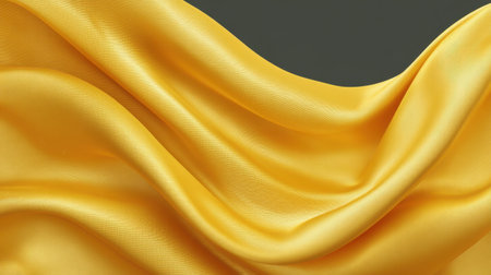 Beautifully draped yellow satin fabric exhibits smooth texture and gentle waves, offering a luxurious and vibrant aesthetic perfect for creative projects and backgrounds.の素材