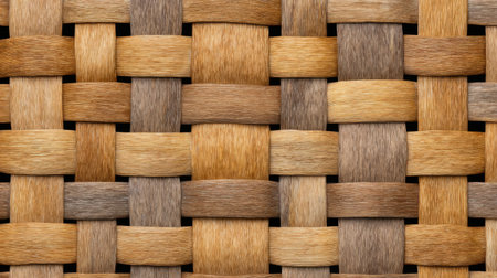 This close-up image presents an intricate weave of light and dark wooden strips, showcasing a natural texture perfect for various decorative and design projects.の素材