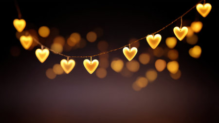 A charming display of softly glowing heart-shaped lights on a dark background, perfect for adding a romantic touch to any celebration or event decor.の素材