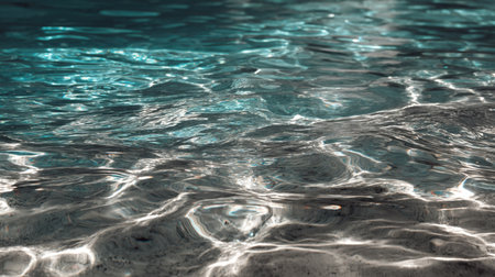 A mesmerizing close-up view of clear water reflecting sunlight, showcasing beautiful light patterns. This tranquil aquatic scene promotes relaxation and peace.の素材