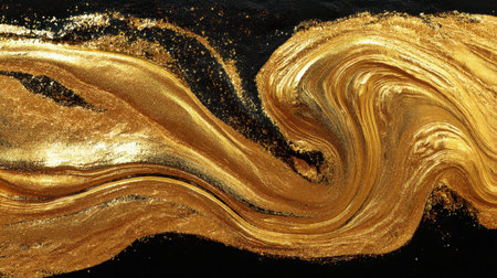Stunning abstract image featuring luxurious gold swirls and textures on a dark background, perfect for artistic projects, design, and decoration needs.の素材
