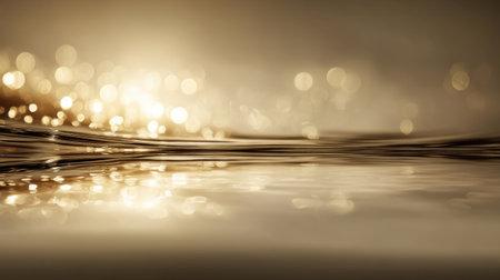 A serene image capturing the calm surface of water with mesmerizing golden bokeh light. This composition evokes a sense of peace and tranquility, perfect for relaxation themes.の素材