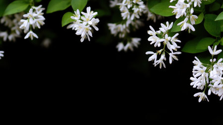 A captivating display of delicate white flowers elegantly contrasted by a dark background, showcasing the beauty of nature's design and perfect for artistic projects.の素材