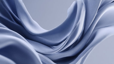 A soft and flowing blue fabric elegantly drapes in a minimalist setting, showcasing smooth texture and graceful movement that evokes a sense of calm and sophistication.の素材