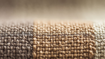 This close-up image captures the intricate weave of textured fabric in soft, earthy tones, perfect for highlighting elegance and warmth in textile design projects.の素材