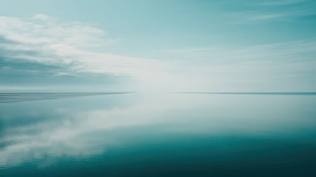 Tranquil waters blend harmoniously with soft clouds, creating a serene atmosphere. Ideal for projects focusing on nature, calmness, and beauty in simplicity.の素材