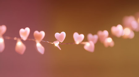 A beautiful string of pink heart-shaped fairy lights creates a warm and inviting atmosphere perfect for romantic occasions or festive celebrations.の素材