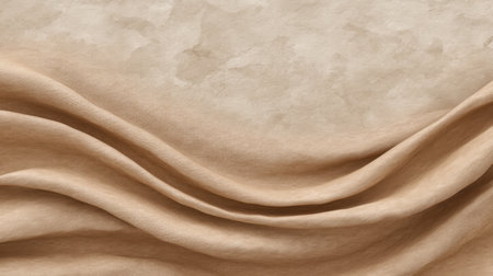 A soft beige fabric texture featuring gentle waves and subtle patterns, ideal for backgrounds in design projects, photography, and creative uses.の素材