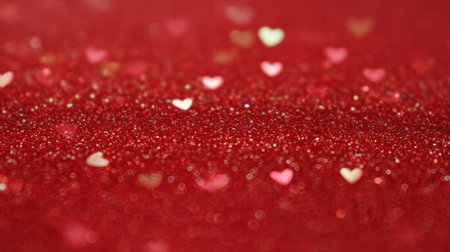 This vibrant red background adorned with tiny heart shapes offers a festive and romantic atmosphere, perfect for celebrations, Valentine's Day, and creative projects.の素材