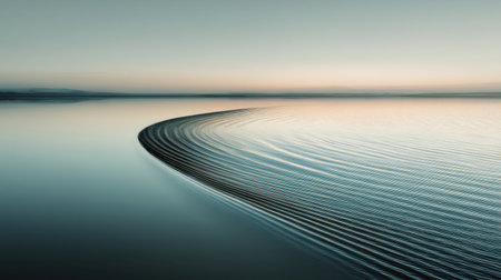 A tranquil water surface showcases gentle ripples under soft evening light. This serene scene captures the beauty of nature and evokes feelings of peace and calm.の素材