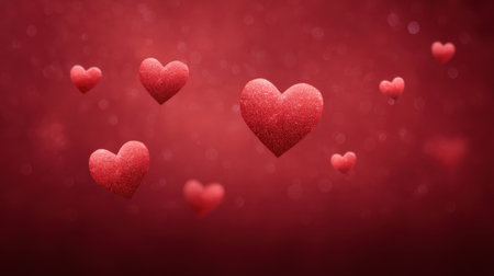 Capture the essence of love with this stunning image of floating red hearts, embodying romance and joy. Perfect for Valentine's Day or love-themed projects.の素材