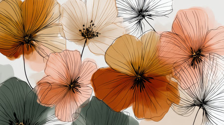 This captivating floral illustration features delicate lines and soft, earthy colors, perfect for adding a touch of elegance and warmth to various artistic projects.の素材