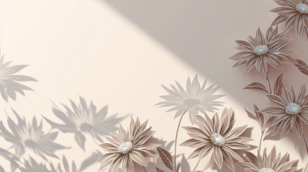This image features delicate paper flowers beautifully arranged, creating intricate shadows on a soft background. Perfect for home decor and design inspiration.の素材
