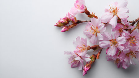 A charming arrangement of soft pink cherry blossoms, showcasing delicate petals and buds, perfect for spring-inspired designs and floral themes. Ideal for serene visuals.の素材