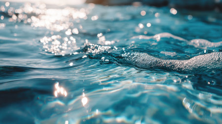This captivating image captures the essence of ocean water's beauty, showcasing shimmering ripples, bright reflections, and natural tranquility under the sun.の素材