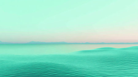 A tranquil scene showcasing soft turquoise ocean waves blending beautifully with a pastel sky at dusk. This image evokes calmness and the soothing essence of nature.の素材